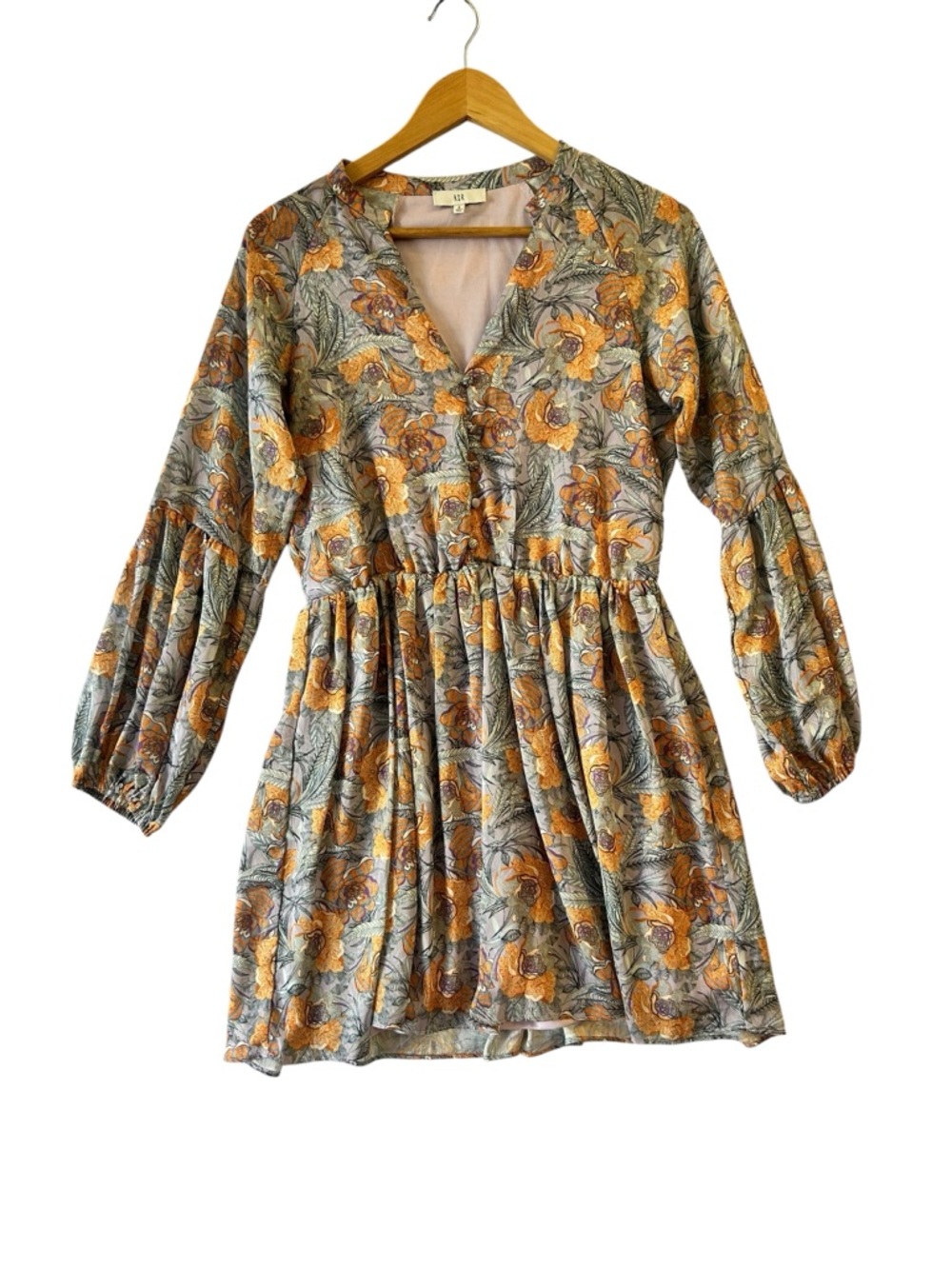 NSR Andra Floral Boho Mini Dress Flowy Bell Sleeve Cottagecore Fall Womens S